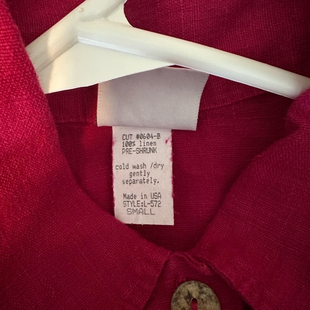 vintage DONNA Pink Button-Up Shirt with Floral Embroidery small 100% linen - Picture 6 of 6